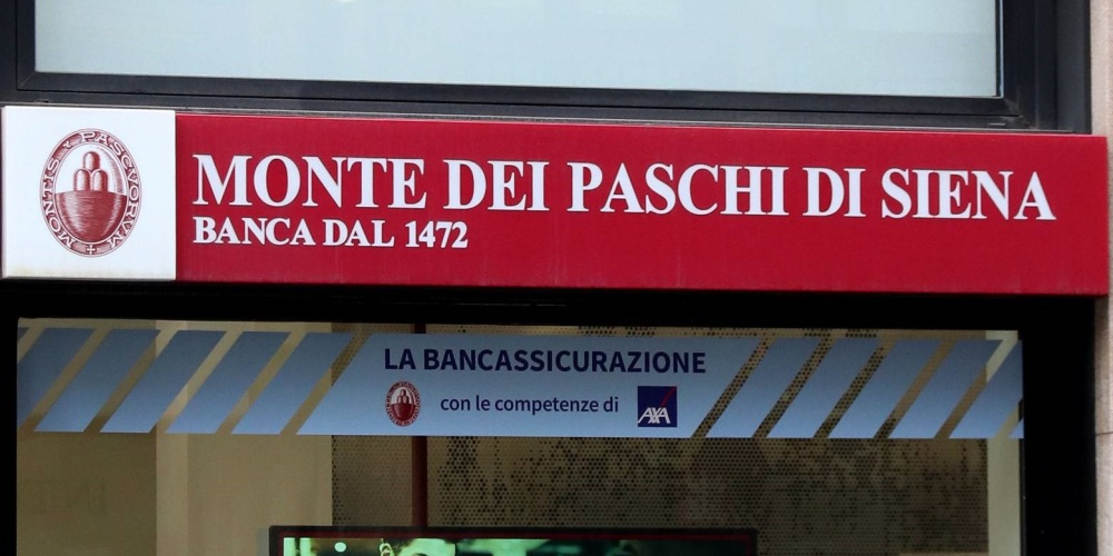 Insegna della banca Monte dei Paschi di Siena, fondata nel 1472, su una filiale italiana