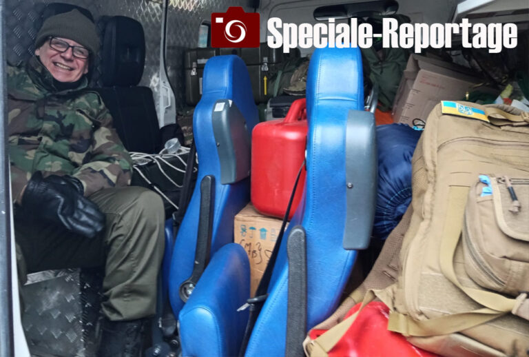 immagine dal reportage Speciale di Fabrizio Fiori, a bordo di un veicolo carico di rifornimenti sul fronte ucraino