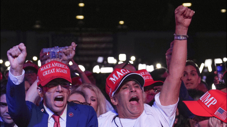 Manifestanti pro-Trump esultano: immagine simbolo del populismo urlato e della sociopatia politica contemporanea