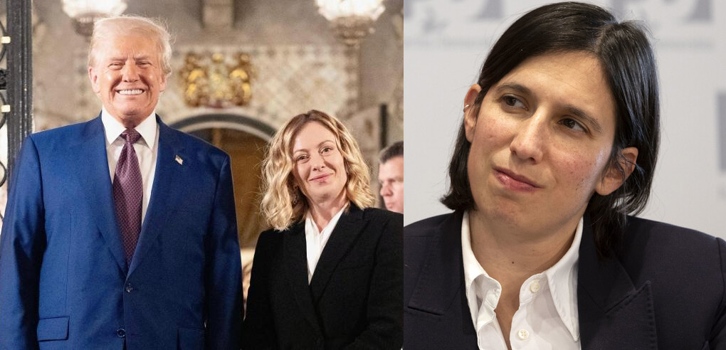 Ritratto di Donald Trump, Giorgia Melon ed Elly Schlein