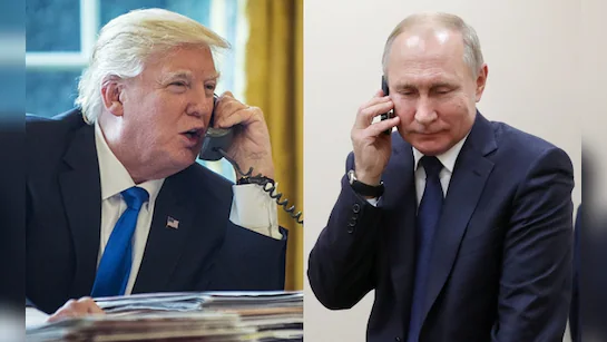 Montaggio di Trump e Putin al telefono: ironica rappresentazione di una conversazione segreta tra leader mondiali.