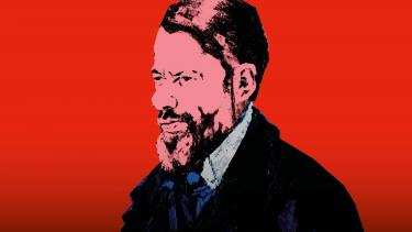Ritratto stilizzato di Max Weber su sfondo rosso: il pensiero critico del sociologo tedesco applicato al presente digitale